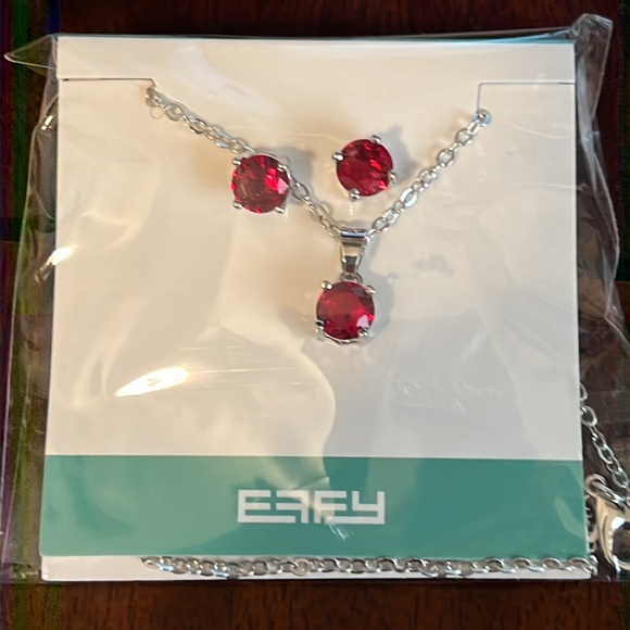 NEW EFFY Faux Ruby silver tone necklace & pierced earrings in EFFY Pouch - Picture 4 of 4